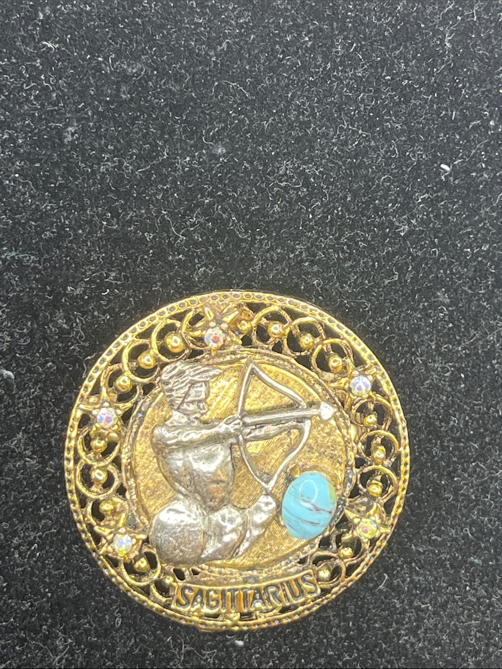 Vintage Art Sagittarius Zodiac Turquoise Broach Astrology Arthur Pepper 1.5” 15g